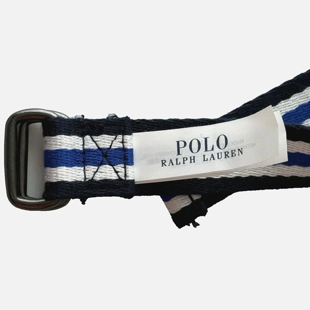 POLO Ralph Lauren Woven Canvas Belt Boy 7 Blue White Easter Preppy Stripe Dressy